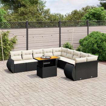 ARDEBO.de - 11-tlg. Garten-Sofagarnitur mit Kissen Schwarz Poly Rattan