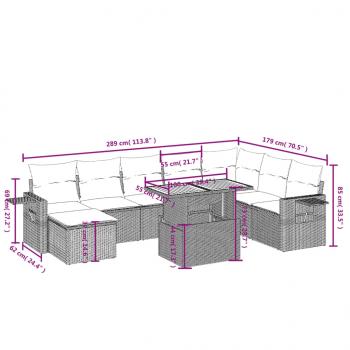 9-tlg. Garten-Sofagarnitur mit Kissen Schwarz Poly Rattan