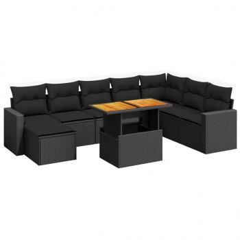 9-tlg. Garten-Sofagarnitur mit Kissen Schwarz Poly Rattan