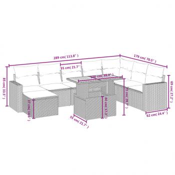 9-tlg. Garten-Sofagarnitur mit Kissen Schwarz Poly Rattan