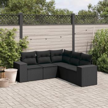 ARDEBO.de - 5-tlg. Garten-Sofagarnitur mit Kissen Schwarz Poly Rattan