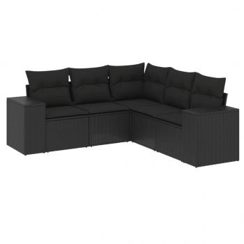 5-tlg. Garten-Sofagarnitur mit Kissen Schwarz Poly Rattan