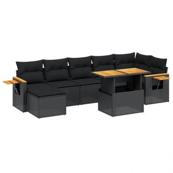 8-tlg. Garten-Sofagarnitur mit Kissen Schwarz Poly Rattan