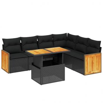 7-tlg. Garten-Sofagarnitur mit Kissen Schwarz Poly Rattan