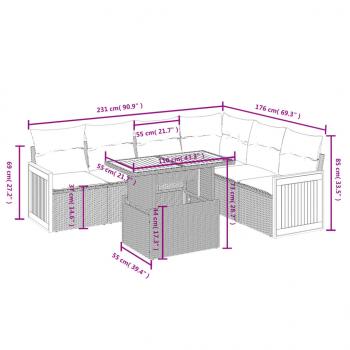 7-tlg. Garten-Sofagarnitur mit Kissen Schwarz Poly Rattan