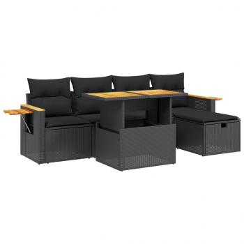 6-tlg. Garten-Sofagarnitur mit Kissen Schwarz Poly Rattan