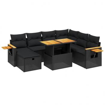 8-tlg. Garten-Sofagarnitur mit Kissen Schwarz Poly Rattan