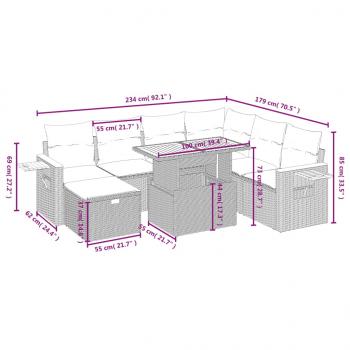 8-tlg. Garten-Sofagarnitur mit Kissen Schwarz Poly Rattan