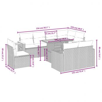 9-tlg. Garten-Sofagarnitur mit Kissen Schwarz Poly Rattan