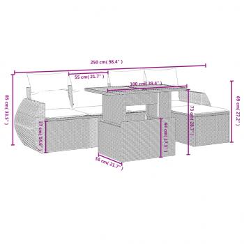 6-tlg. Garten-Sofagarnitur mit Kissen Schwarz Poly Rattan