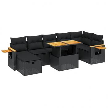 8-tlg. Garten-Sofagarnitur mit Kissen Schwarz Poly Rattan