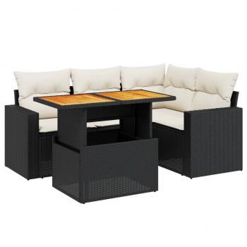 5-tlg. Garten-Sofagarnitur mit Kissen Schwarz Poly Rattan