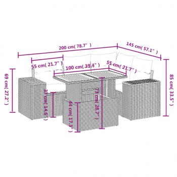 5-tlg. Garten-Sofagarnitur mit Kissen Schwarz Poly Rattan