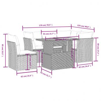 5-tlg. Garten-Sofagarnitur mit Kissen Schwarz Poly Rattan