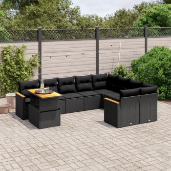 ARDEBO.de - 10-tlg. Garten-Sofagarnitur mit Kissen Schwarz Poly Rattan