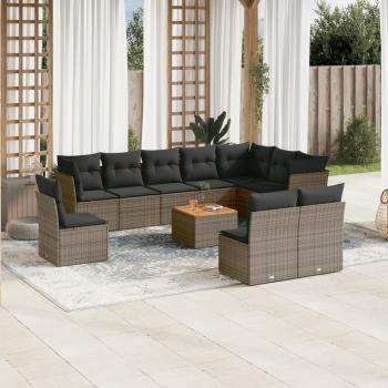 ARDEBO.de - 11-tlg. Garten-Sofagarnitur mit Kissen Grau Poly Rattan