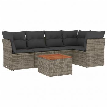 6-tlg. Garten-Sofagarnitur mit Kissen Grau Poly Rattan