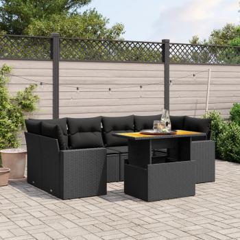 ARDEBO.de - 7-tlg. Garten-Sofagarnitur mit Kissen Schwarz Poly Rattan