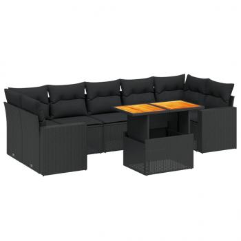 8-tlg. Garten-Sofagarnitur mit Kissen Schwarz Poly Rattan