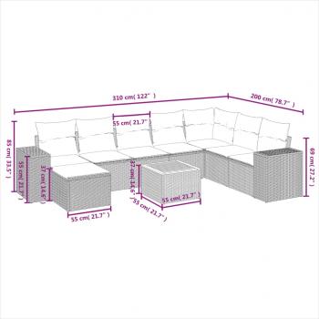 9-tlg. Garten-Sofagarnitur mit Kissen Schwarz Poly Rattan