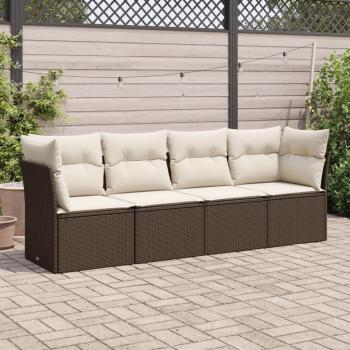 ARDEBO.de - 4-tlg. Garten-Sofagarnitur mit Kissen Braun Poly Rattan