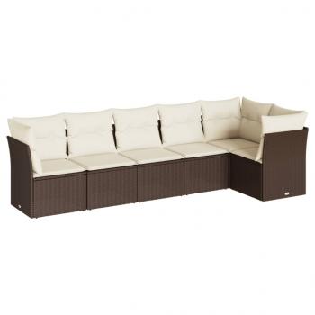 6-tlg. Garten-Sofagarnitur mit Kissen Braun Poly Rattan