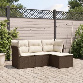 ARDEBO.de - 4-tlg. Garten-Sofagarnitur mit Kissen Braun Poly Rattan