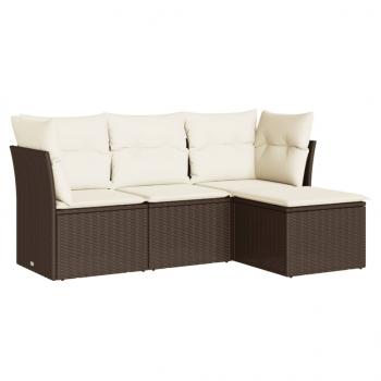 4-tlg. Garten-Sofagarnitur mit Kissen Braun Poly Rattan