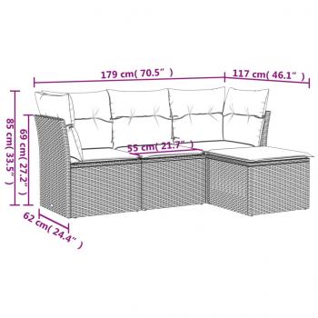 4-tlg. Garten-Sofagarnitur mit Kissen Braun Poly Rattan