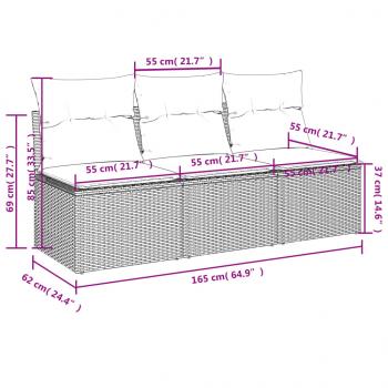 Gartensofa mit Kissen 3-Sitzer Braun Poly Rattan