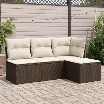 ARDEBO.de - 4-tlg. Garten-Sofagarnitur mit Kissen Braun Poly Rattan