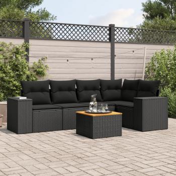 ARDEBO.de - 6-tlg. Garten-Sofagarnitur mit Kissen Schwarz Poly Rattan