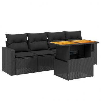 5-tlg. Garten-Sofagarnitur mit Kissen Schwarz Poly Rattan