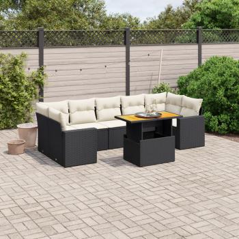 ARDEBO.de - 8-tlg. Garten-Sofagarnitur mit Kissen Schwarz Poly Rattan