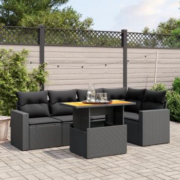 ARDEBO.de - 6-tlg. Garten-Sofagarnitur mit Kissen Schwarz Poly Rattan