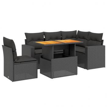 6-tlg. Garten-Sofagarnitur mit Kissen Schwarz Poly Rattan