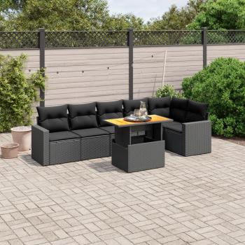 ARDEBO.de - 7-tlg. Garten-Sofagarnitur mit Kissen Schwarz Poly Rattan