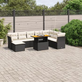 ARDEBO.de - 9-tlg. Garten-Sofagarnitur mit Kissen Schwarz Poly Rattan