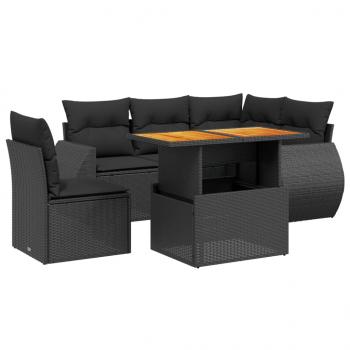 6-tlg. Garten-Sofagarnitur mit Kissen Schwarz Poly Rattan