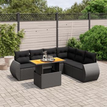 ARDEBO.de - 7-tlg. Garten-Sofagarnitur mit Kissen Schwarz Poly Rattan