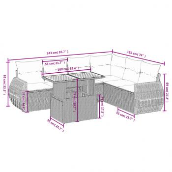 7-tlg. Garten-Sofagarnitur mit Kissen Schwarz Poly Rattan