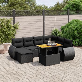 ARDEBO.de - 8-tlg. Garten-Sofagarnitur mit Kissen Schwarz Poly Rattan