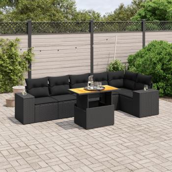 ARDEBO.de - 7-tlg. Garten-Sofagarnitur mit Kissen Schwarz Poly Rattan