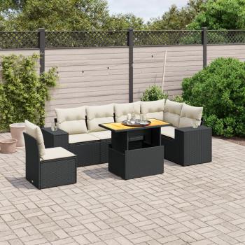 ARDEBO.de - 7-tlg. Garten-Sofagarnitur mit Kissen Schwarz Poly Rattan