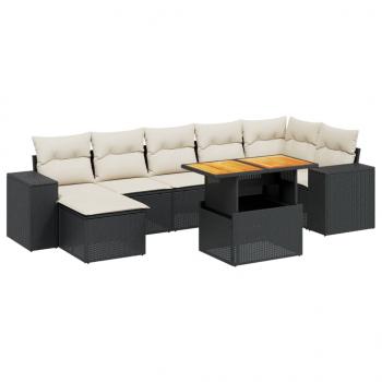 8-tlg. Garten-Sofagarnitur mit Kissen Schwarz Poly Rattan