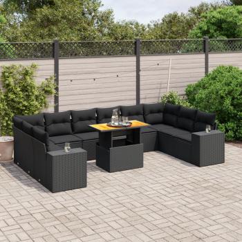 ARDEBO.de - 11-tlg. Garten-Sofagarnitur mit Kissen Schwarz Poly Rattan