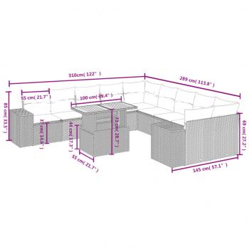 11-tlg. Garten-Sofagarnitur mit Kissen Schwarz Poly Rattan