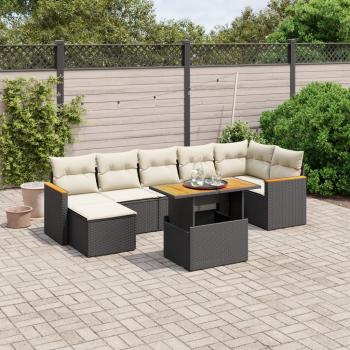 ARDEBO.de - 8-tlg. Garten-Sofagarnitur mit Kissen Schwarz Poly Rattan