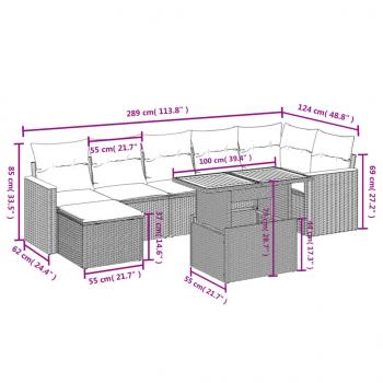 8-tlg. Garten-Sofagarnitur mit Kissen Schwarz Poly Rattan