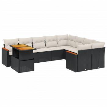 10-tlg. Garten-Sofagarnitur mit Kissen Schwarz Poly Rattan